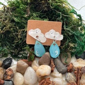 Handmade cloud with water drop earring
